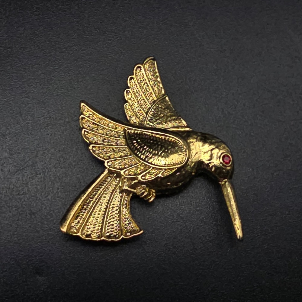 Gold Tone Hummingbird Brooch Vintage Animal Costume Jewelry
